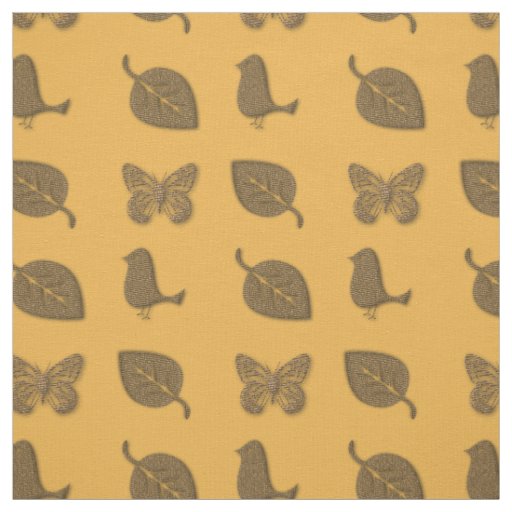 Holiday Garden Golden Leaf Butterfly Bird Yellow Fabric