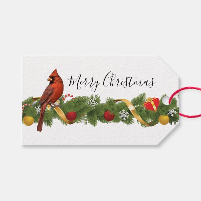Holiday Garland And Cardinal Gift Tag (Front (Horizontal))
