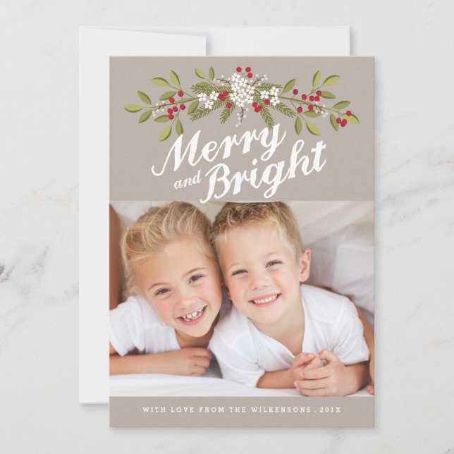 Holiday Garland Merry & Bright Photo Greeting (Front)