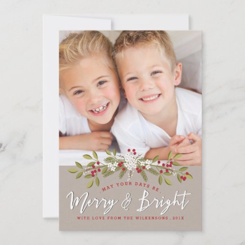 Holiday Garland Merry  Bright Two Photo Card