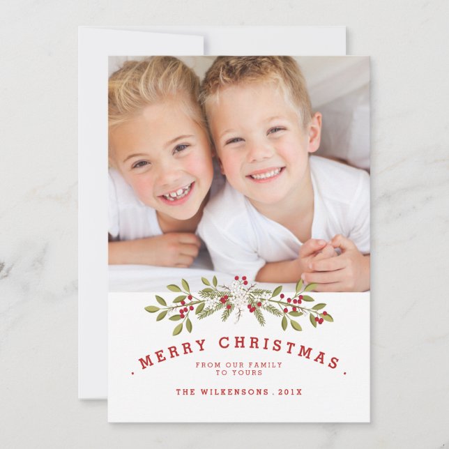 Holiday Garland Merry Christmas Two Photo Card (Front)