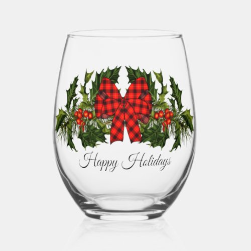 Holiday Garland  Stemless Wine Glass