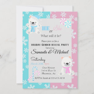 Holiday Gender Baby Reveal Party Polar Bear Invitation