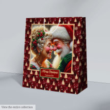 Holiday Gift Bag Watercolor Santa Claus Vintage