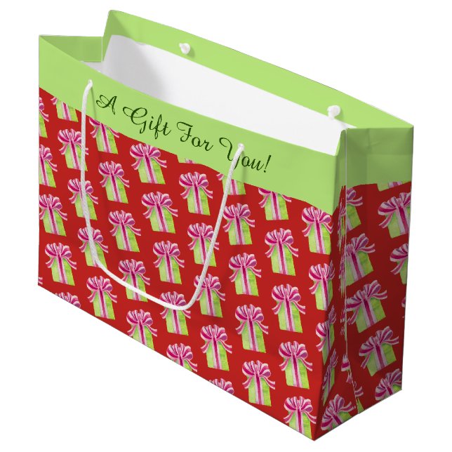 Holiday Gift Box Pattern Large Gift Bag (Front Angled)