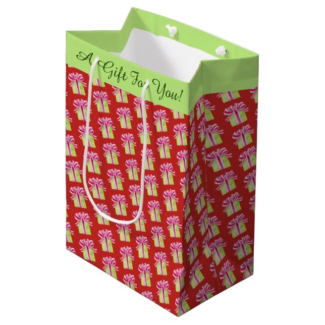 Holiday Gift Box Pattern Medium Gift Bag (Front Angled)