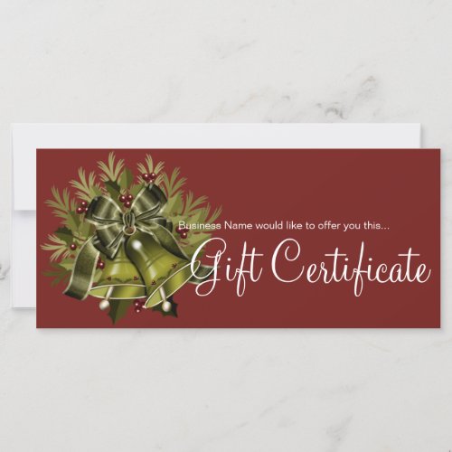 Holiday Gift Certificate Deep Green Christmas Bell