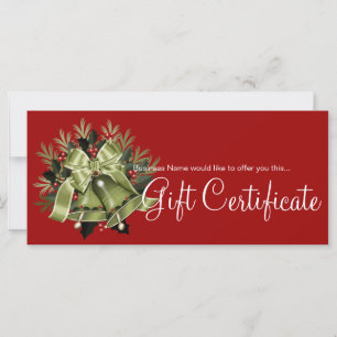 Holiday Gift Certificate Green Christmas Bells