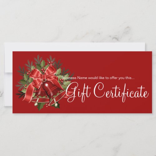 Holiday Gift Certificate Red Christmas Bells