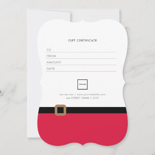 Holiday Gift Certificate Santa White Red Christmas