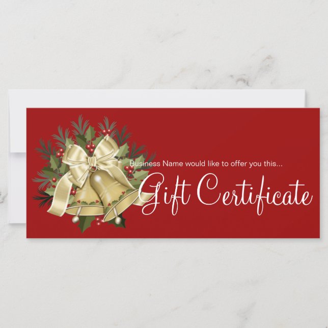 Holiday Gift Certificate Tan Christmas Bells (Front)