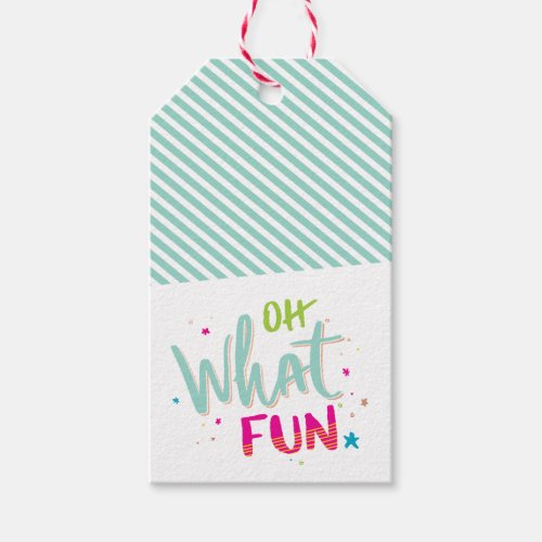 HOLIDAY GIFT oh what fun colorful christmas type Gift Tags