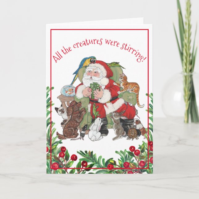 Holiday Gift Santa Pet Animals Dog Cat Vintage (Front)