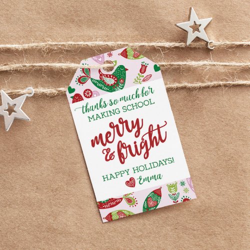 Holiday Gift Tag for Teacher Merry  Bright