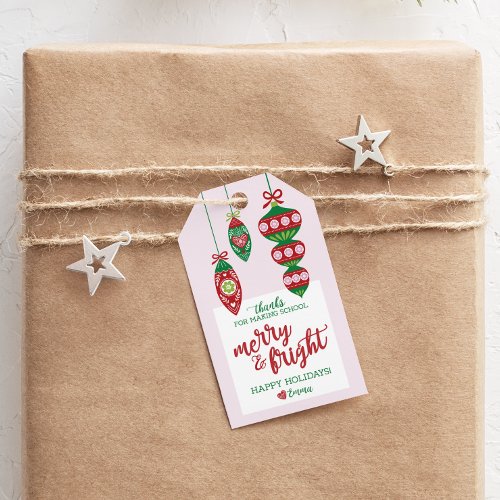 Holiday Gift Tag for Teacher Merry  Bright