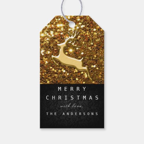Holiday Gift Tag Glitter Gold Sparkly Reindeer