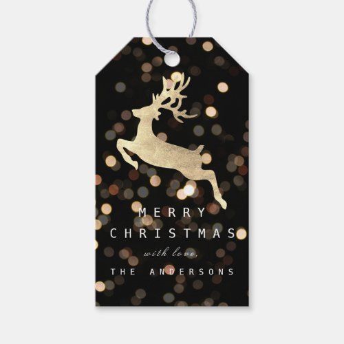 Holiday Gift Tag Gray Ivory Gold Reindeer Spark