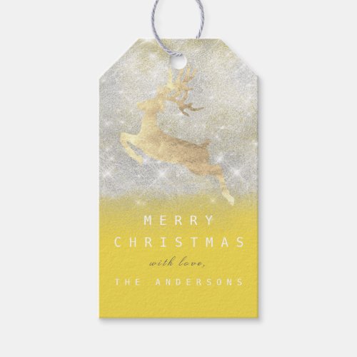 Holiday Gift Tag Gray Lemon Gold Reindeer