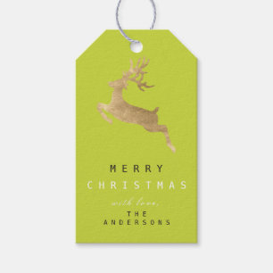 Holiday Gift Tag Limon Green Gold Reindeer