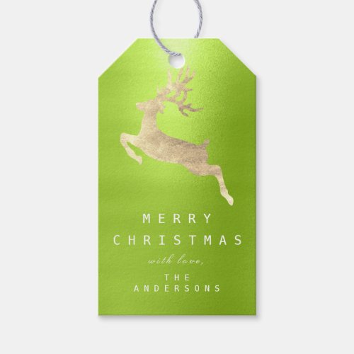 Holiday Gift Tag Merry To Gold Reindeer Greenery