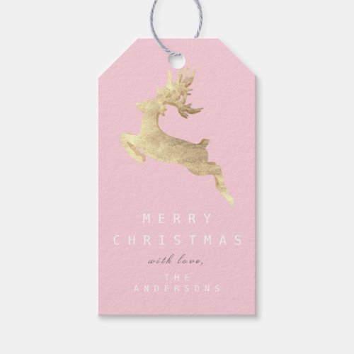 Holiday Gift Tag Merry To Pink Gold Reindeer