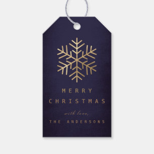 Holiday Gift Tag Navy Golden Snowflakes