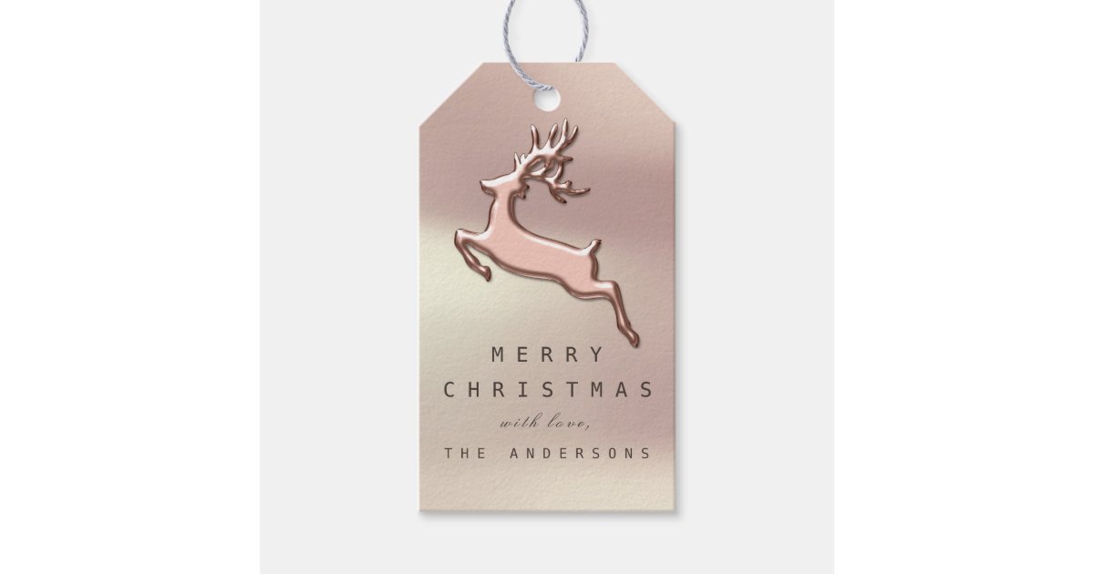 Holiday Gift Tag Rose Gold Pink Metallic Reindeer | Zazzle.com