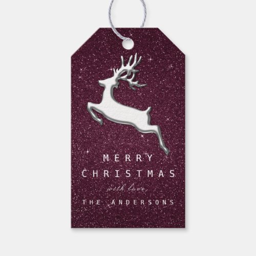 Holiday Gift Tag Silver Gray Metal Reindeer Sparkl