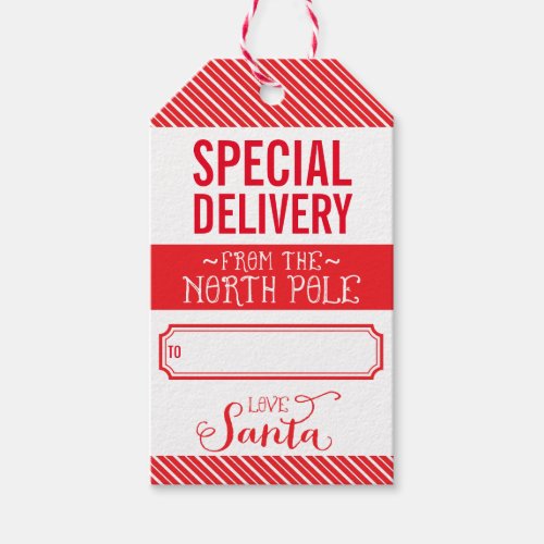 HOLIDAY GIFT TAG special delivery from santa red
