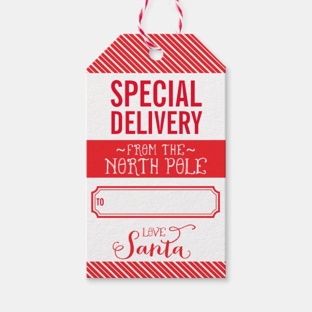 HOLIDAY GIFT TAG special delivery from santa red (Front)