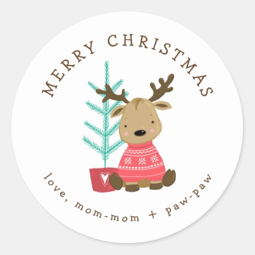 Holiday gift tag stickers cute reindeer  tree