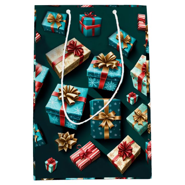 Holiday Gifts Stylish Wrap Gold Blue Red  Medium Gift Bag (Front)