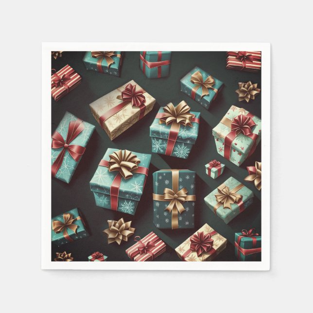 Holiday Gifts Stylish Wrap Gold Blue Red  Napkins (Front)