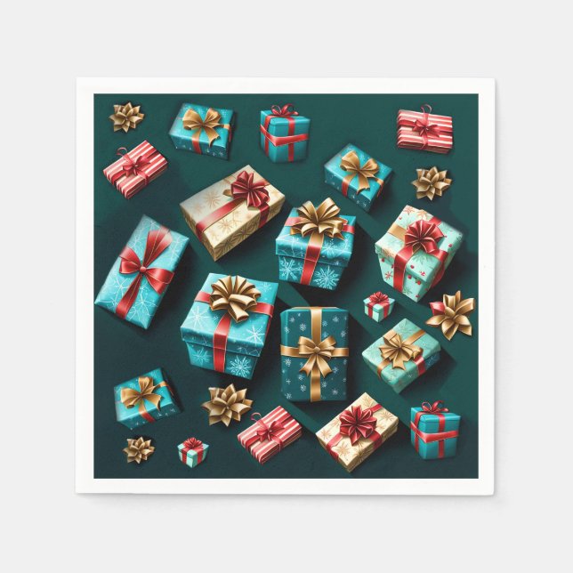 Holiday Gifts Stylish Wrap Gold Blue Red  Napkins (Front)