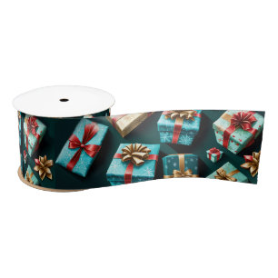 Holiday Gifts Stylish Wrap Gold Blue Red Satin Ribbon
