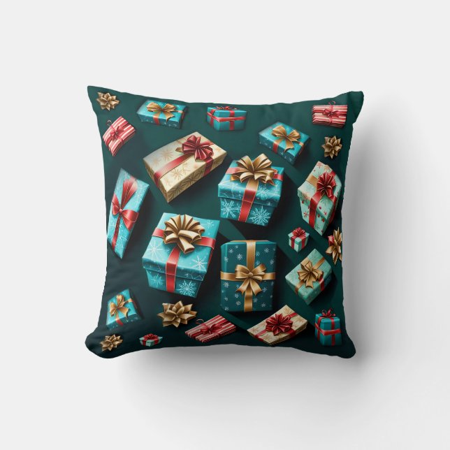 Holiday Gifts Stylish Wrap Gold Blue Red  Throw Pillow (Front)