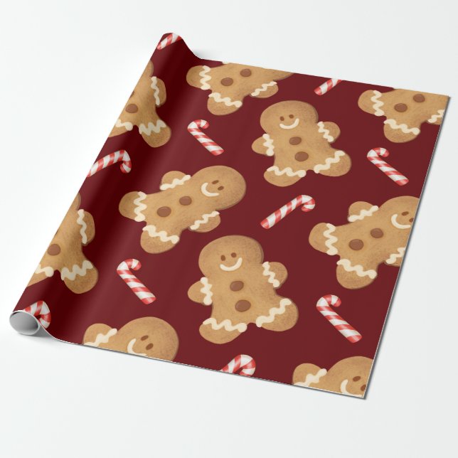 Holiday Gingerbread Coordinating Pattern Wrapping Paper (Unrolled)