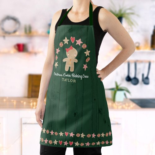 Holiday Gingerbread Girl Baking Crew Green Wood Apron