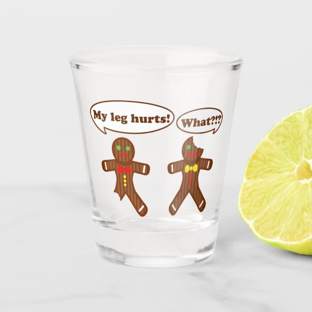 Holiday Gingerbread Humor Christmas Shot Glass (Front)