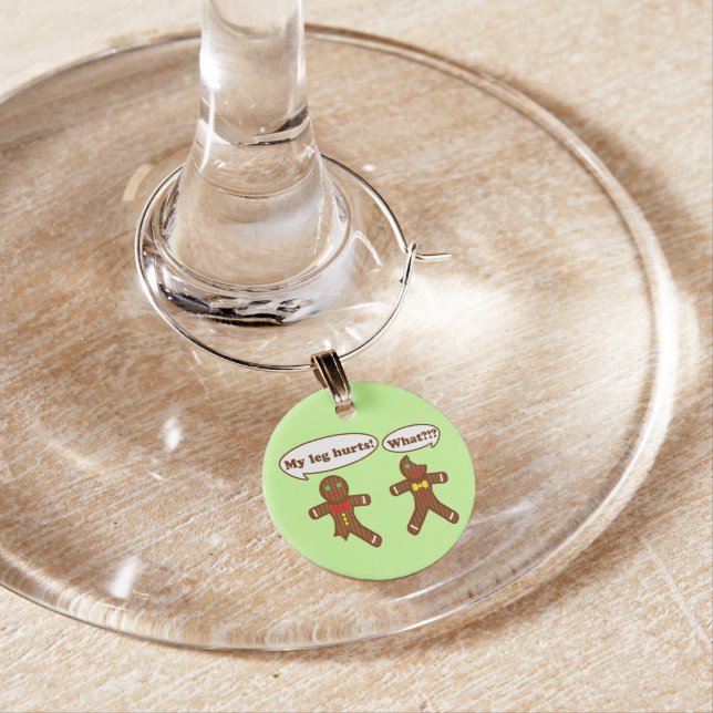 Holiday Gingerbread Humor Wine Glass Charm (In Situ)