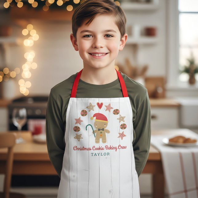 Holiday Gingerbread Man Baking Crew Rustic White  Apron (Creator Uploaded)