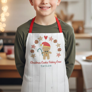 Holiday Gingerbread Man Baking Crew Rustic White Apron