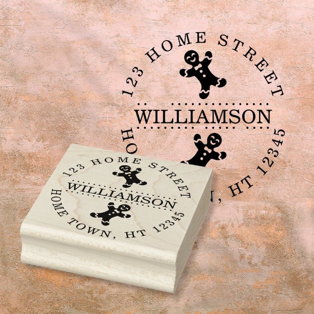 Holiday Gingerbread Man Circular Return Address Rubber Stamp (Holiday Gingerbread Man Circular Return Address Rubber Stamp)