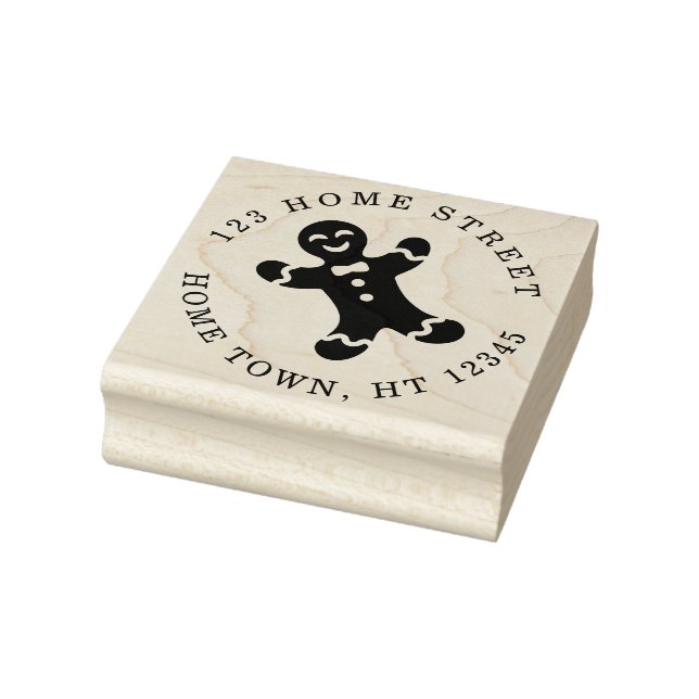 Holiday Gingerbread Man Circular Return Address Rubber Stamp (Stamp)