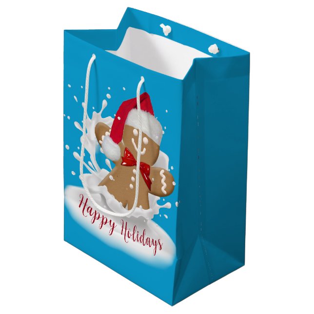 Holiday Gingerbread Man in Milk Medium Gift Bag (Front Angled)
