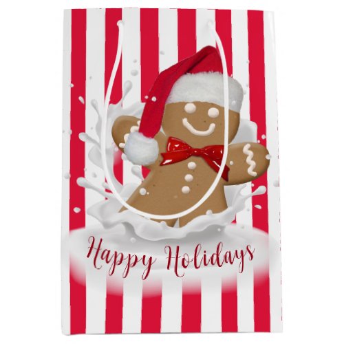 Holiday Gingerbread Man in Milk   Medium Gift Bag