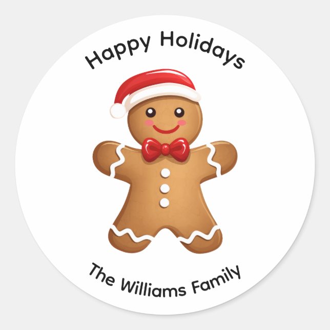Holiday Gingerbread Man Personalized Classic Round Sticker (Front)