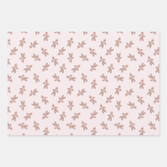 Holiday Gingerbread Man pink Wrapping Paper Sheets (Front)