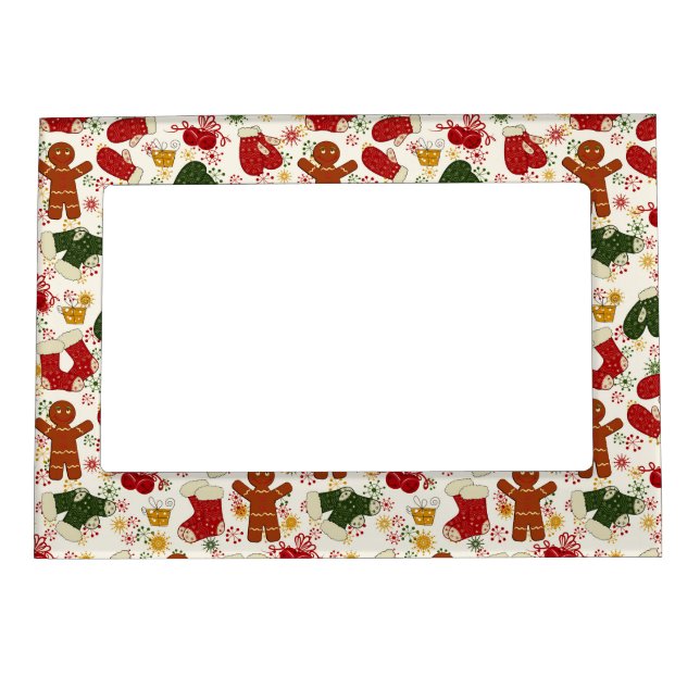 Holiday Gingerbread Pattern Magnetic Photo Frame (Front)