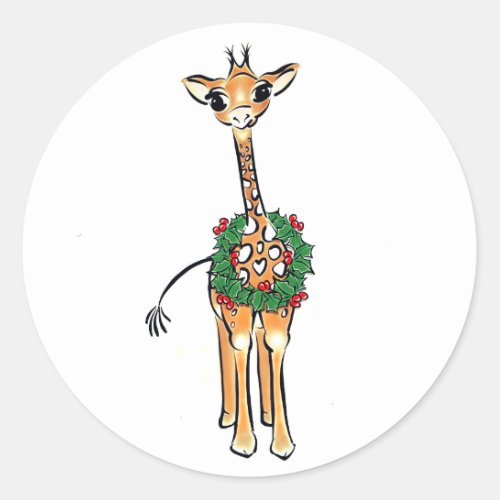 Holiday Giraffe Classic Round Sticker